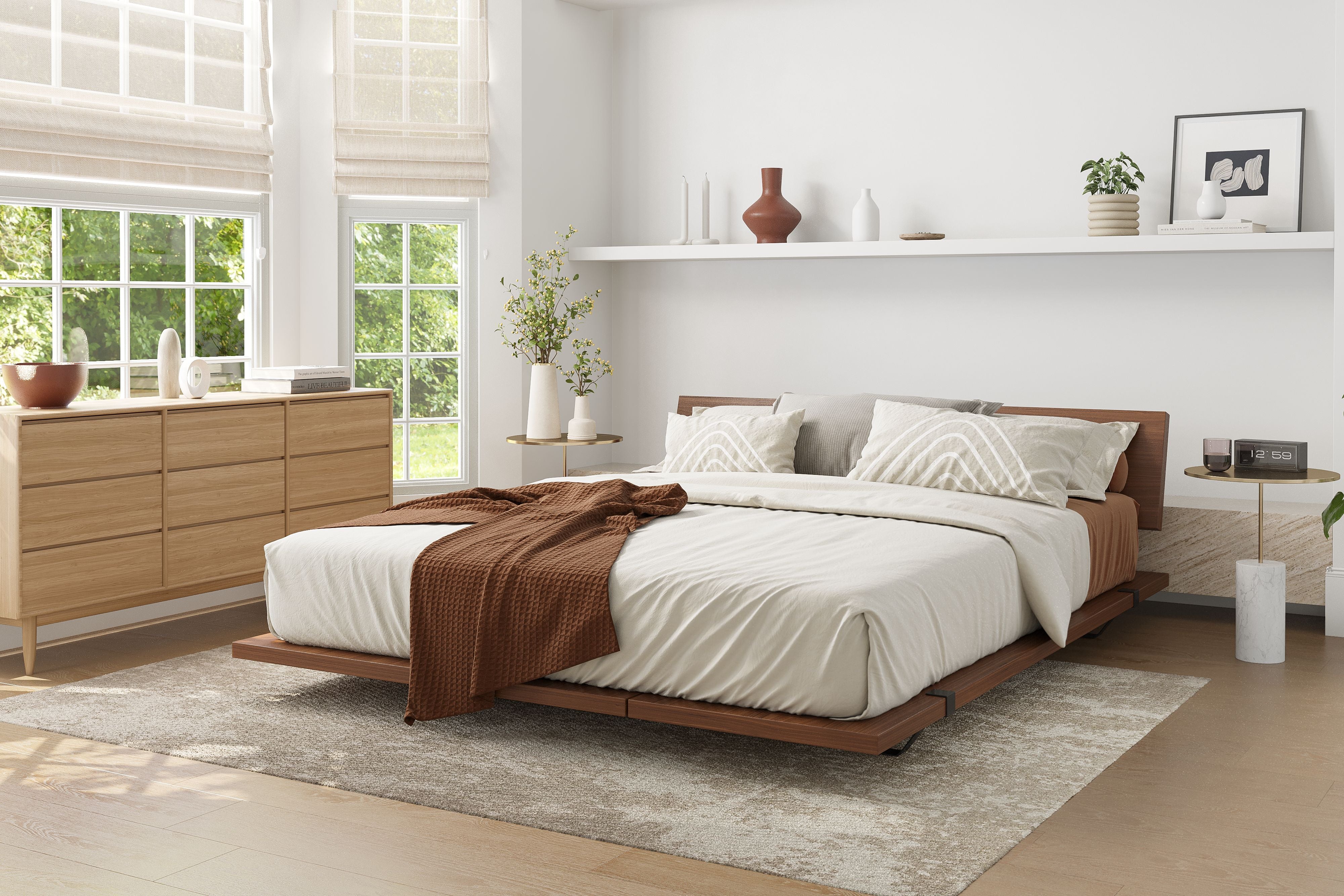 Valencia Jade Wood Queen Size Bed Frame, Walnut