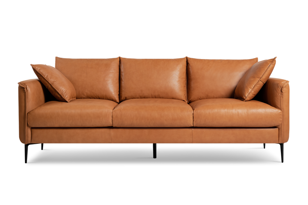 Valencia Jasper Leather Three Seats Sofa, Cognac