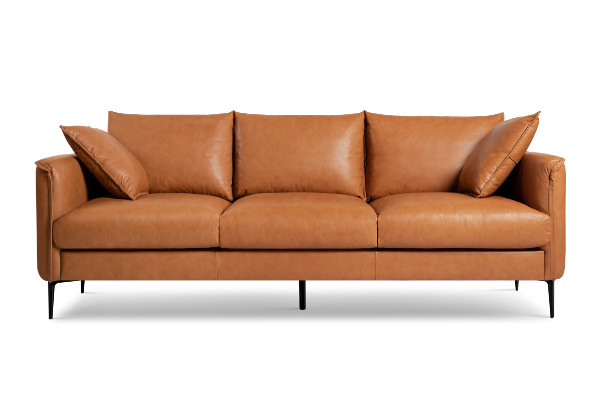 Valencia Jasper Leather Three Seats Sofa, Cognac