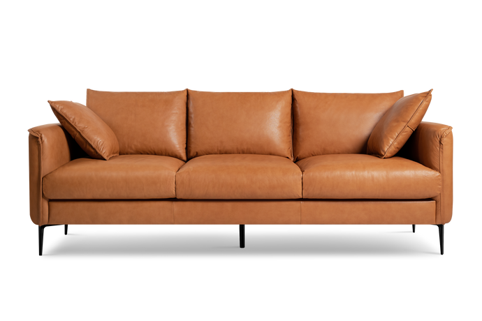 Valencia Jasper Leather Three Seats Sofa, Cognac