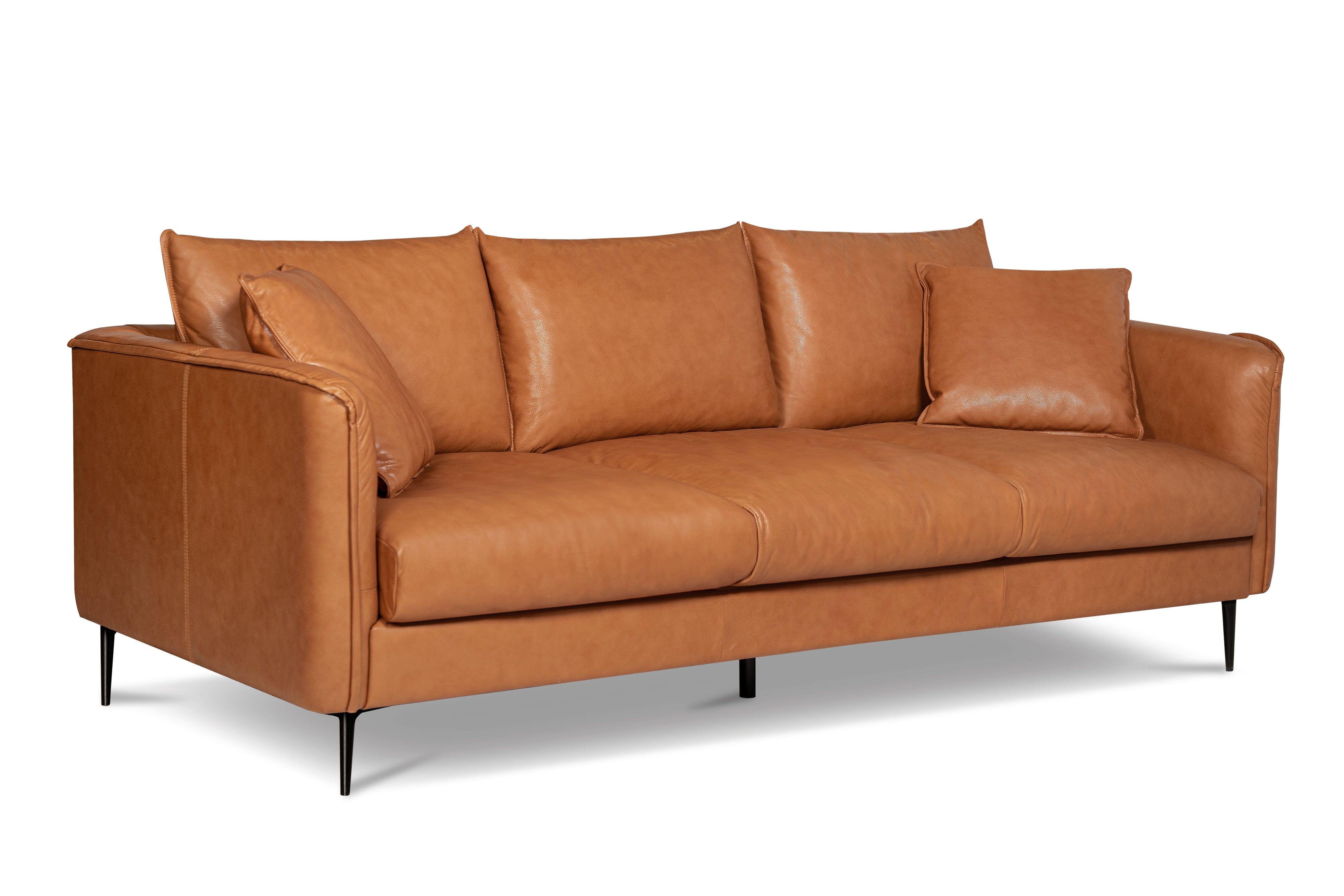 Valencia Jasper Leather Three Seats Sofa, Cognac