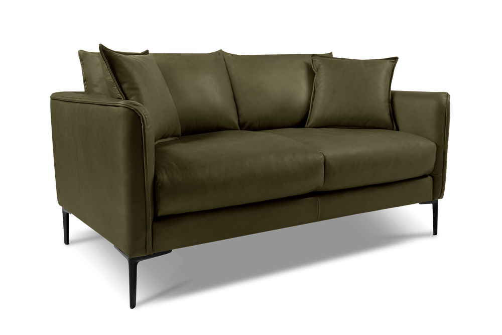 Valencia Jasper Leather Loveseat Sofa, Olive Green