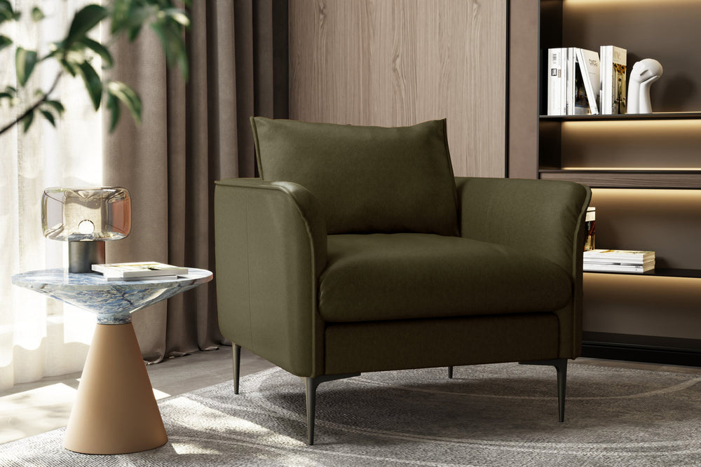 Valencia Jasper Leather Accent Chair, Olive Green