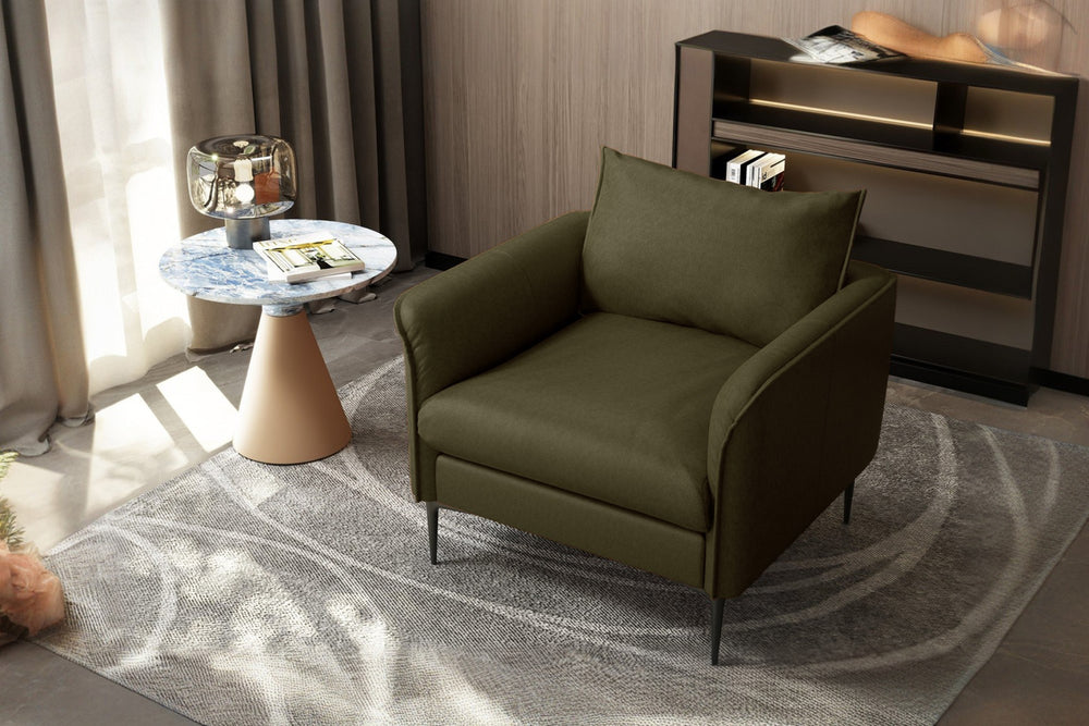 Valencia Jasper Leather Accent Chair, Olive Green