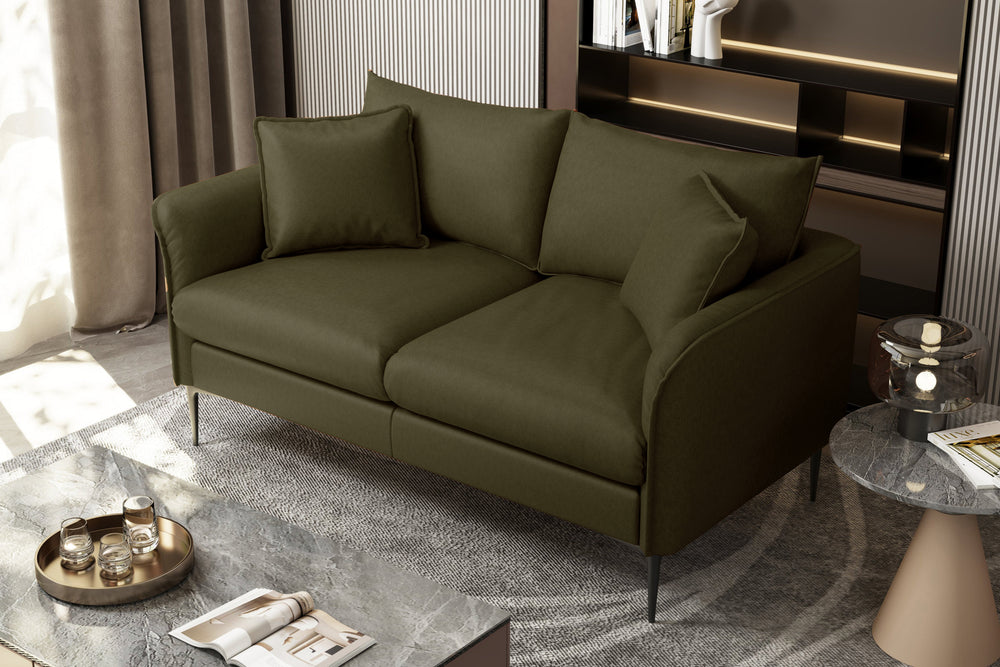 Valencia Jasper Leather Loveseat Sofa, Olive Green