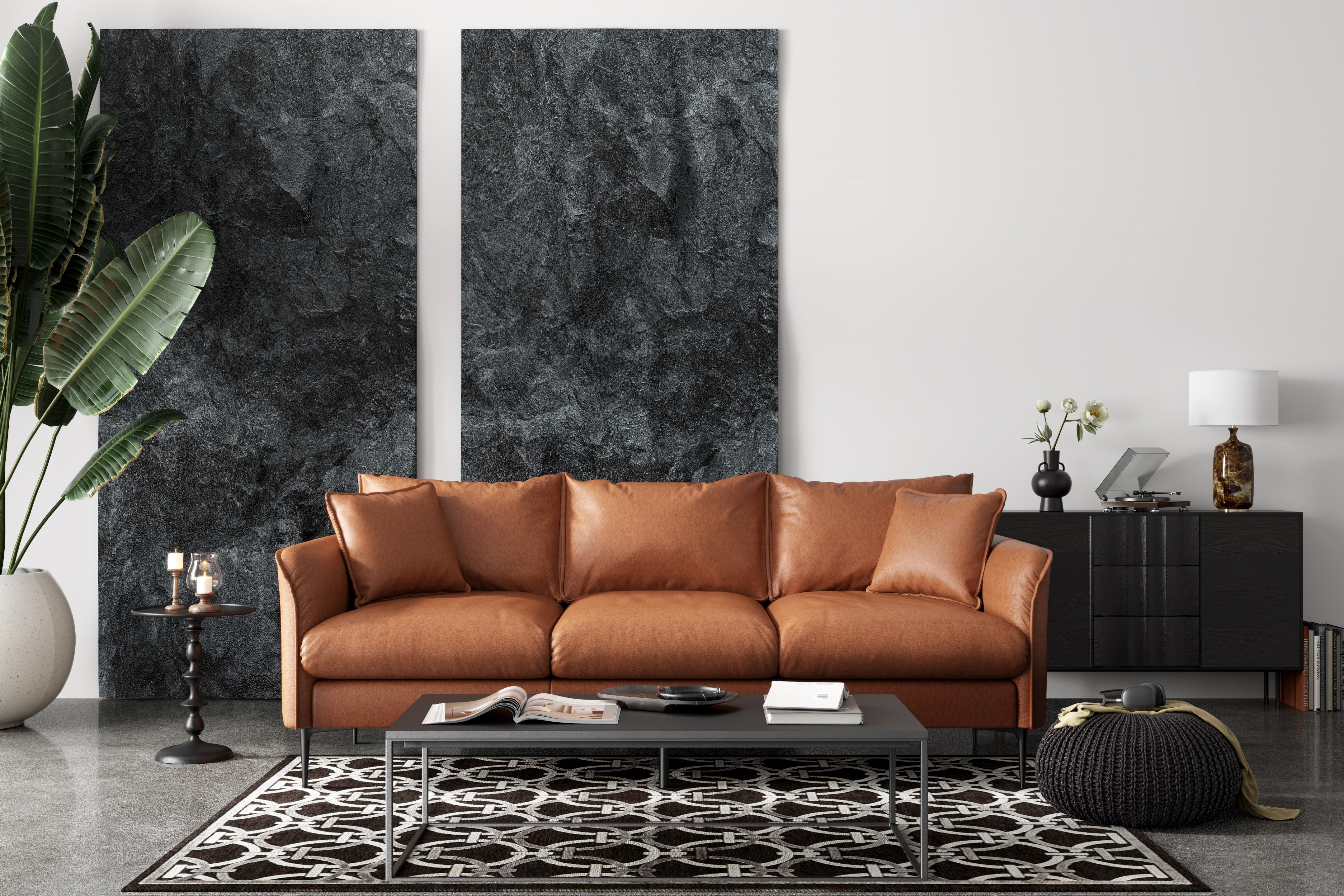 Valencia Jasper Leather Three Seats Sofa, Cognac