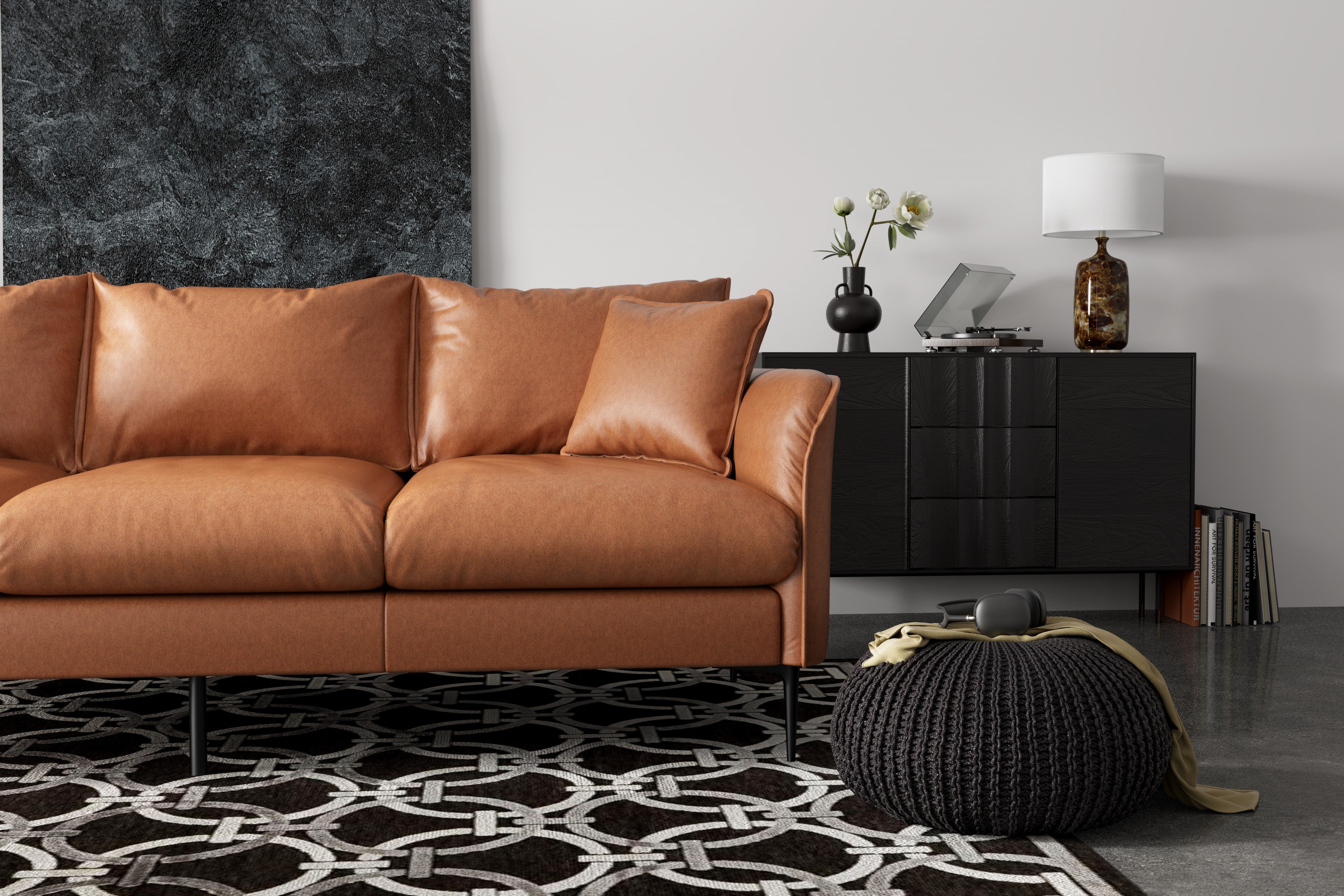 Valencia Jasper Leather Three Seats Sofa, Cognac