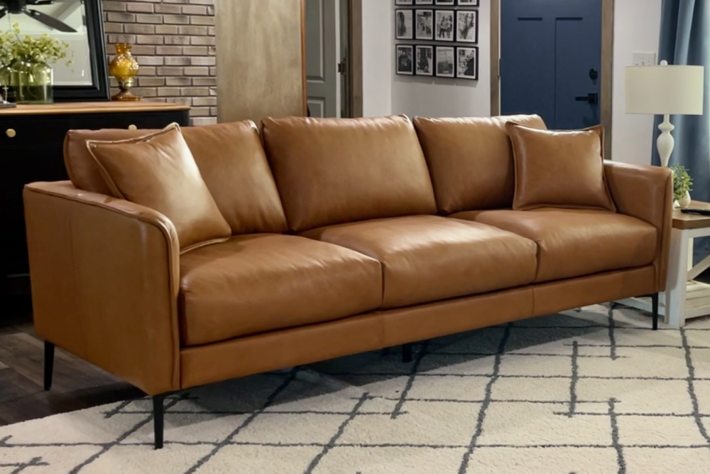 Valencia Jasper Leather Three Seats Sofa, Cognac