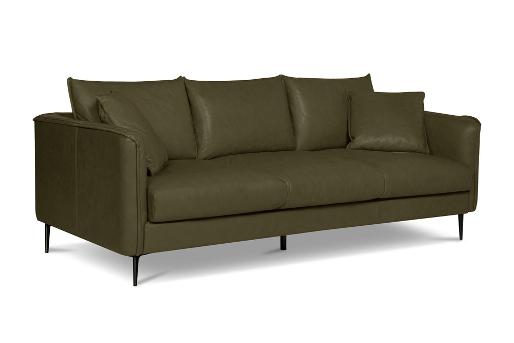 Valencia Jasper Leather Three Seats Sofa, Olive Green