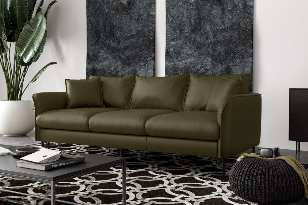 Valencia Jasper Leather Three Seats Sofa, Olive Green