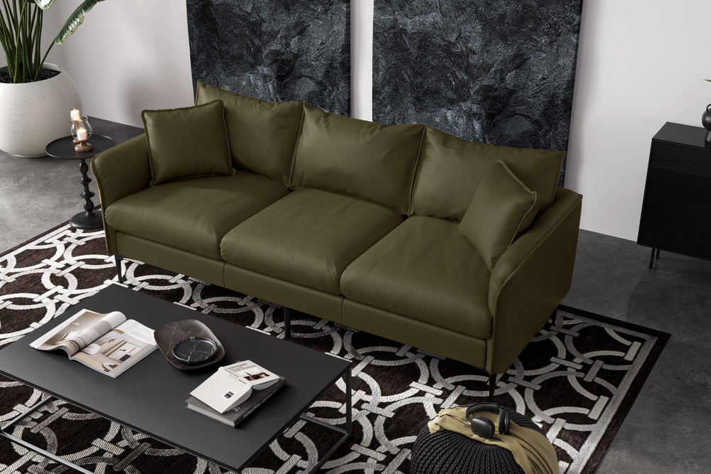 Valencia Jasper Leather Three Seats Sofa, Olive Green