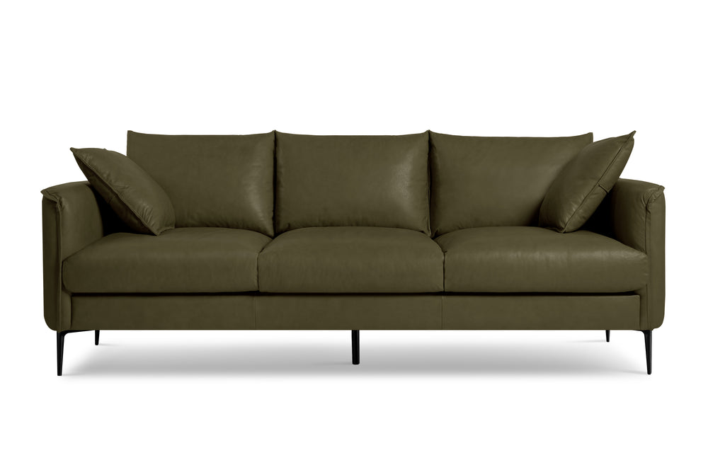 Valencia Jasper Leather Three Seats Sofa, Olive Green