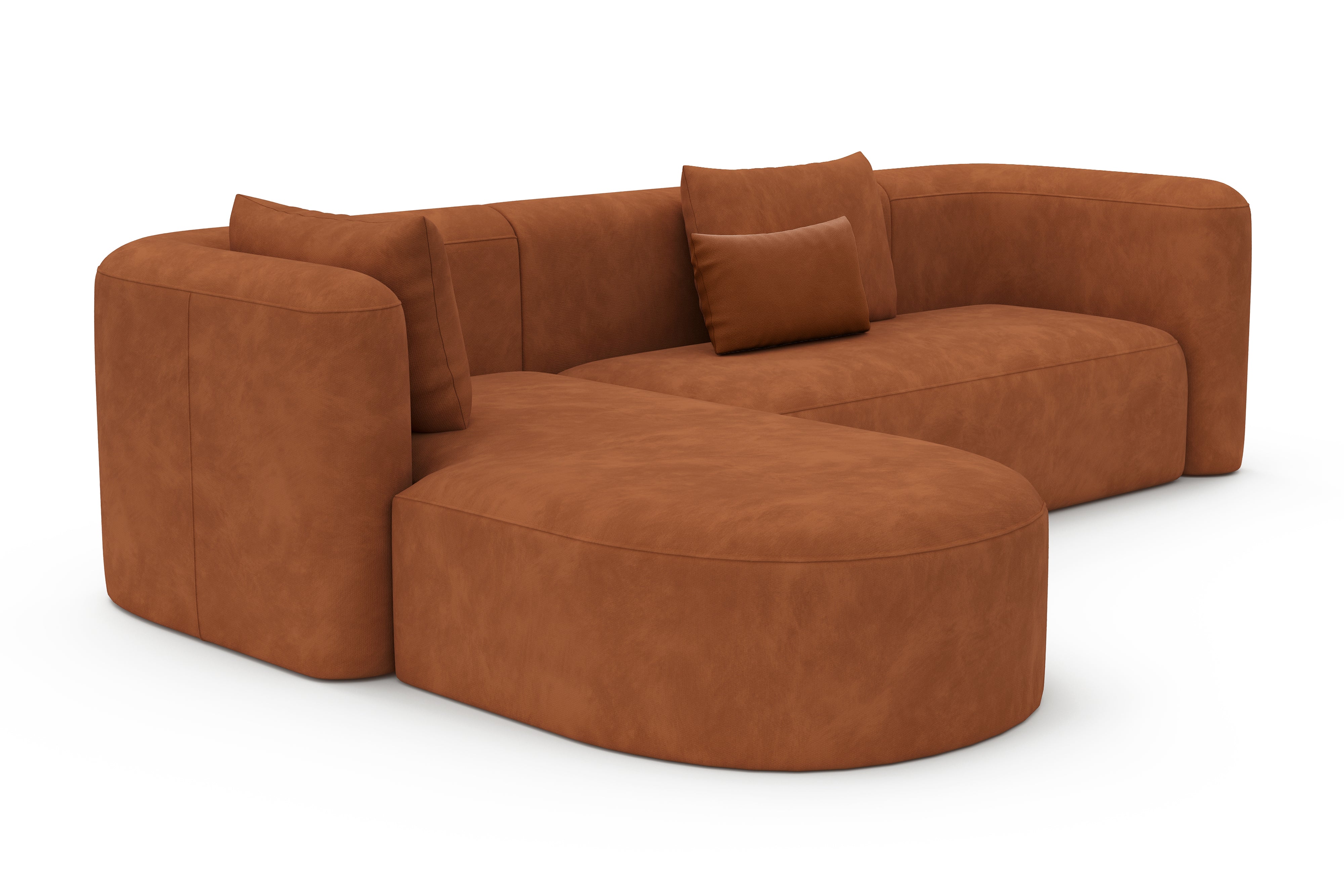 Valencia Jordyn Velvet Fabric Sectional Sofa, Three Seats With Left Chaise, Cognac