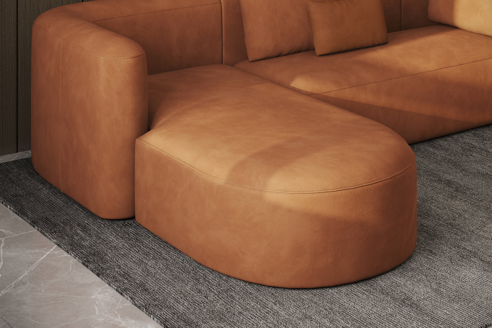 Valencia Jordyn Velvet Fabric Sectional Sofa, Three Seats With Left Chaise, Cognac