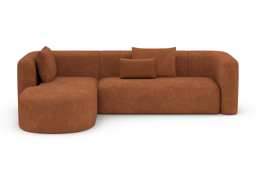 Valencia Jordyn Velvet Fabric Sectional Sofa, Three Seats With Left Chaise, Cognac