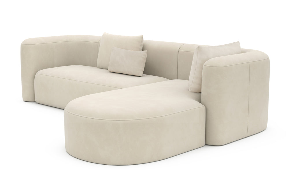 Valencia Jordyn Velvet Fabric Sectional Sofa, Three Seats With Right Chaise, Beige