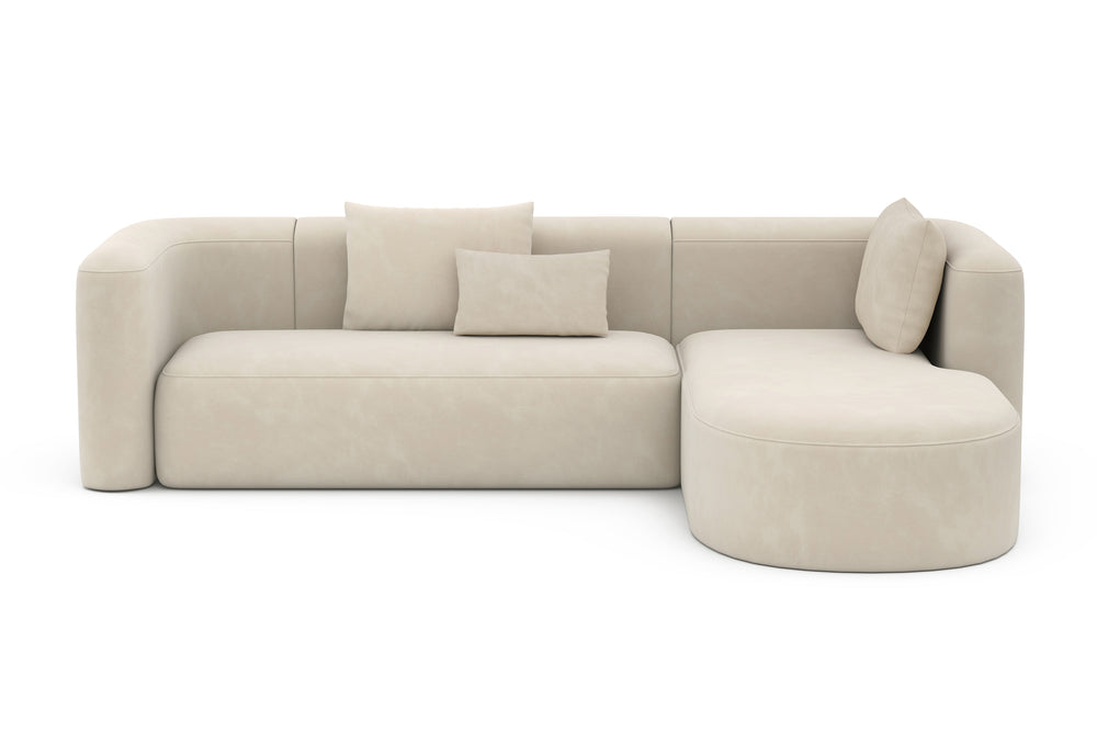 Valencia Jordyn Velvet Fabric Sectional Sofa, Three Seats With Right Chaise, Beige