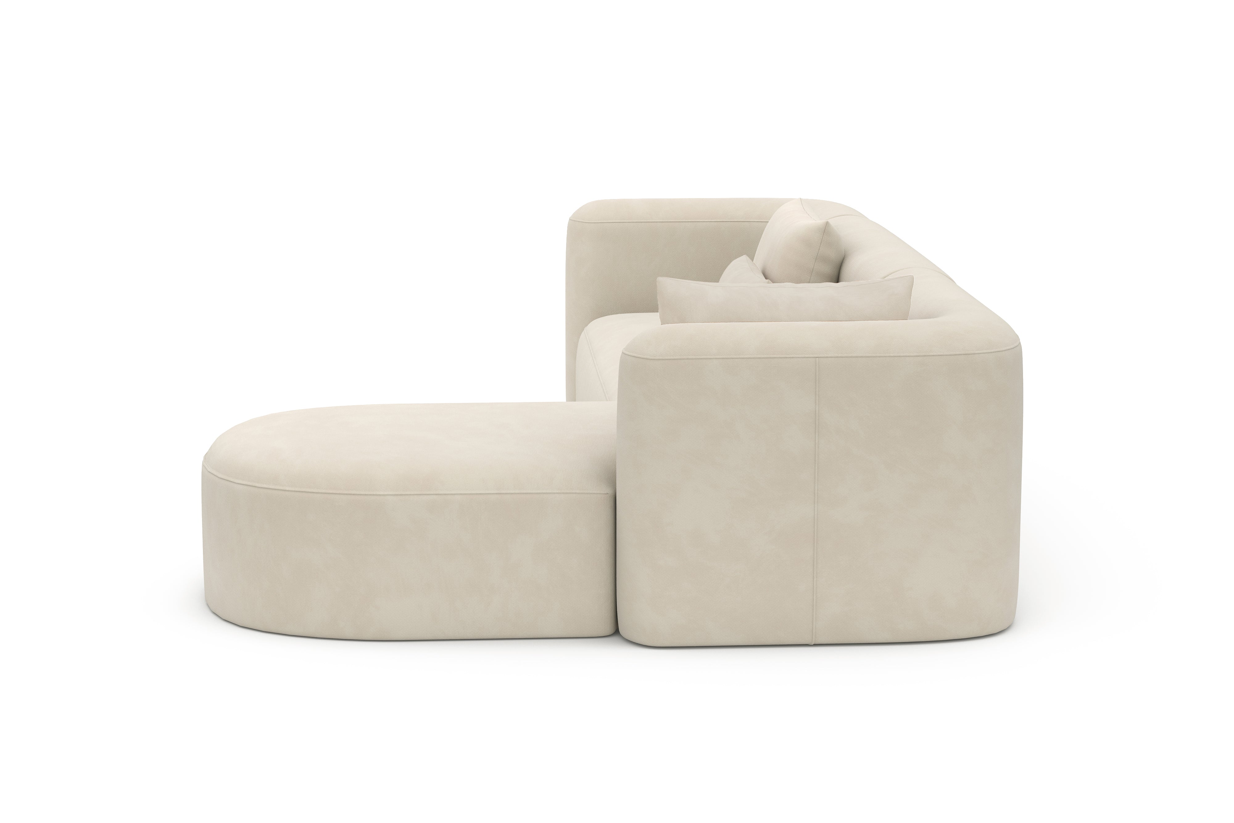 Valencia Jordyn Velvet Fabric Sectional Sofa, Three Seats With Right Chaise, Beige