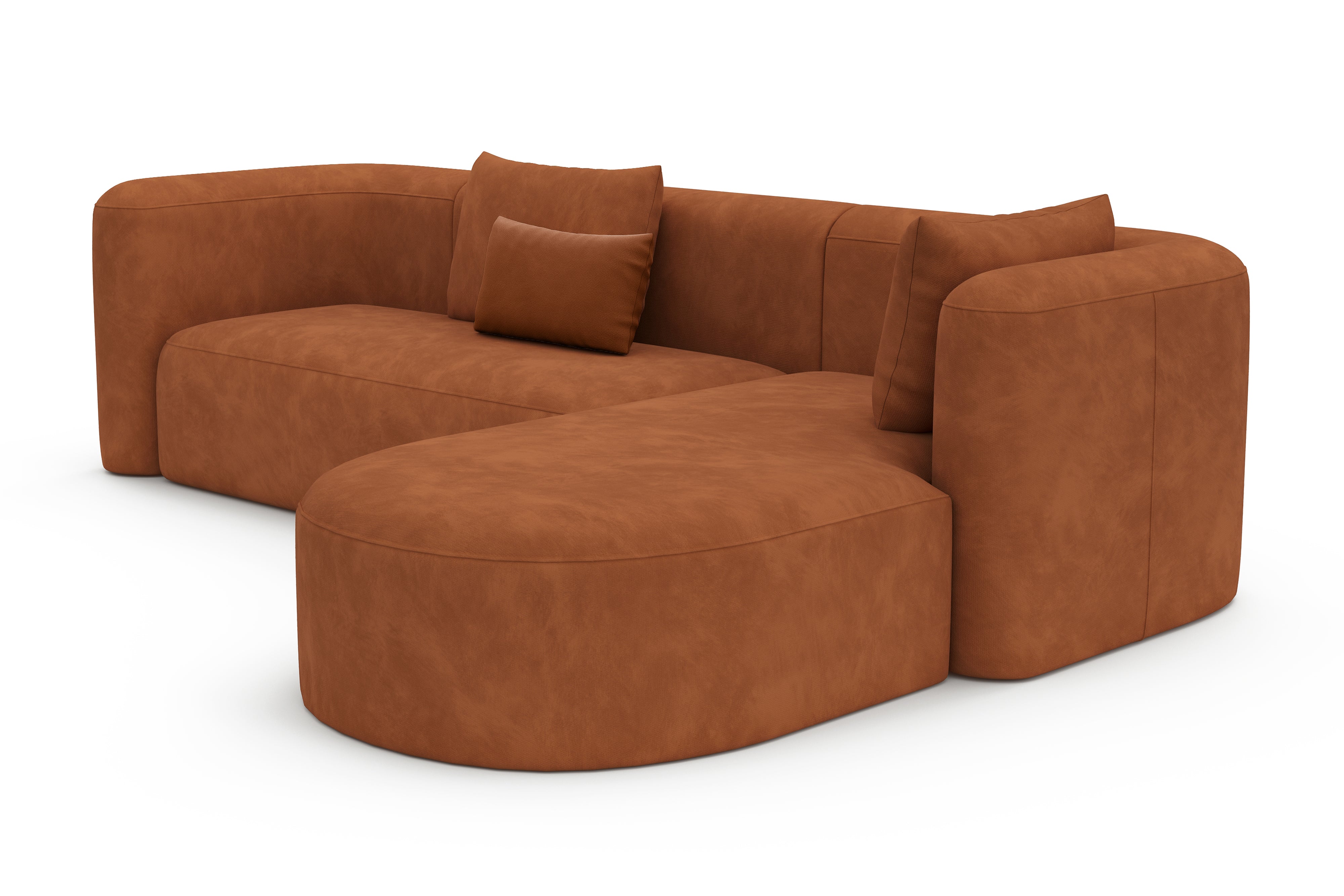 Valencia Jordyn Velvet Fabric Sectional Sofa, Three Seats With Right Chaise, Cognac