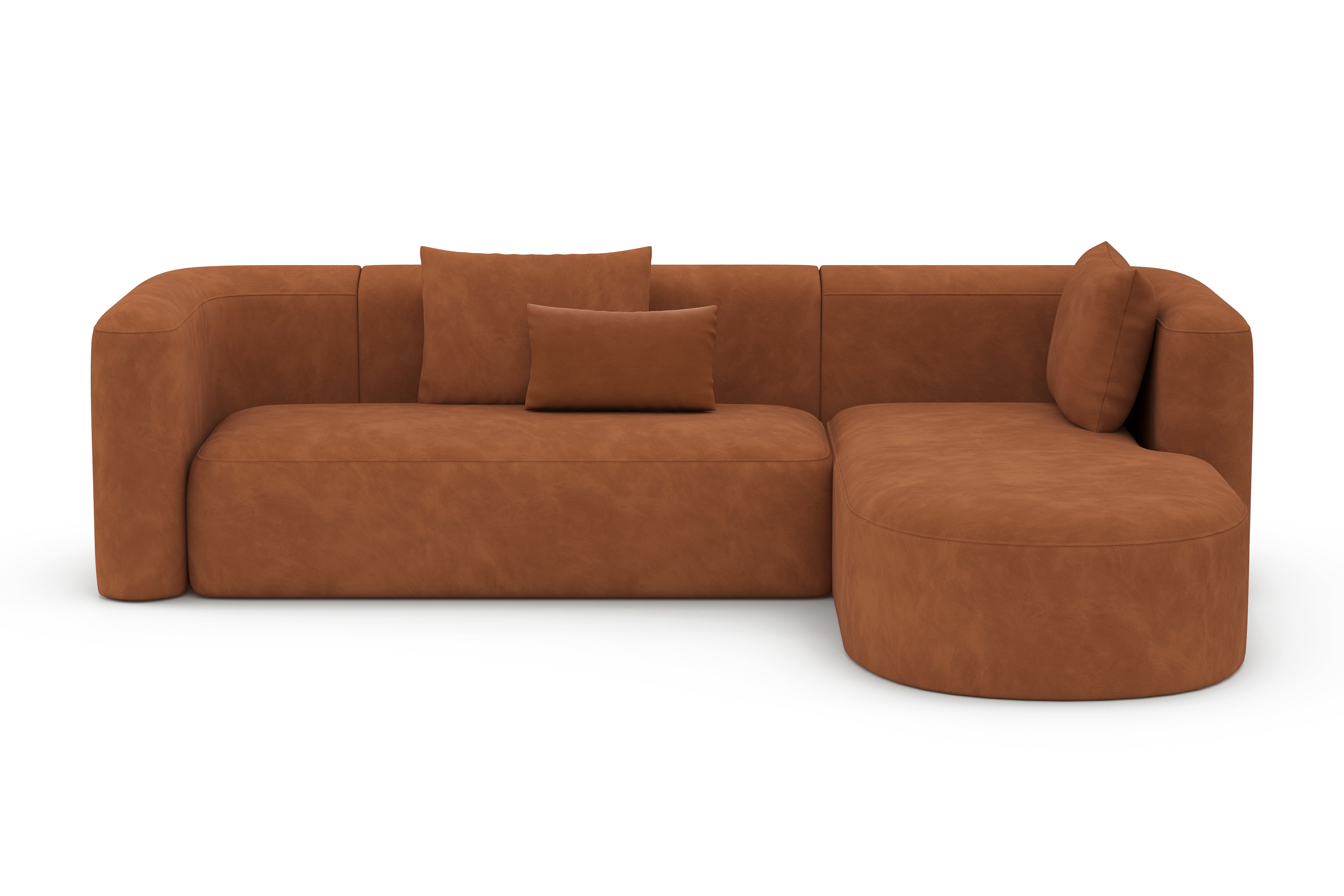 Valencia Jordyn Velvet Fabric Sectional Sofa, Three Seats With Right Chaise, Cognac