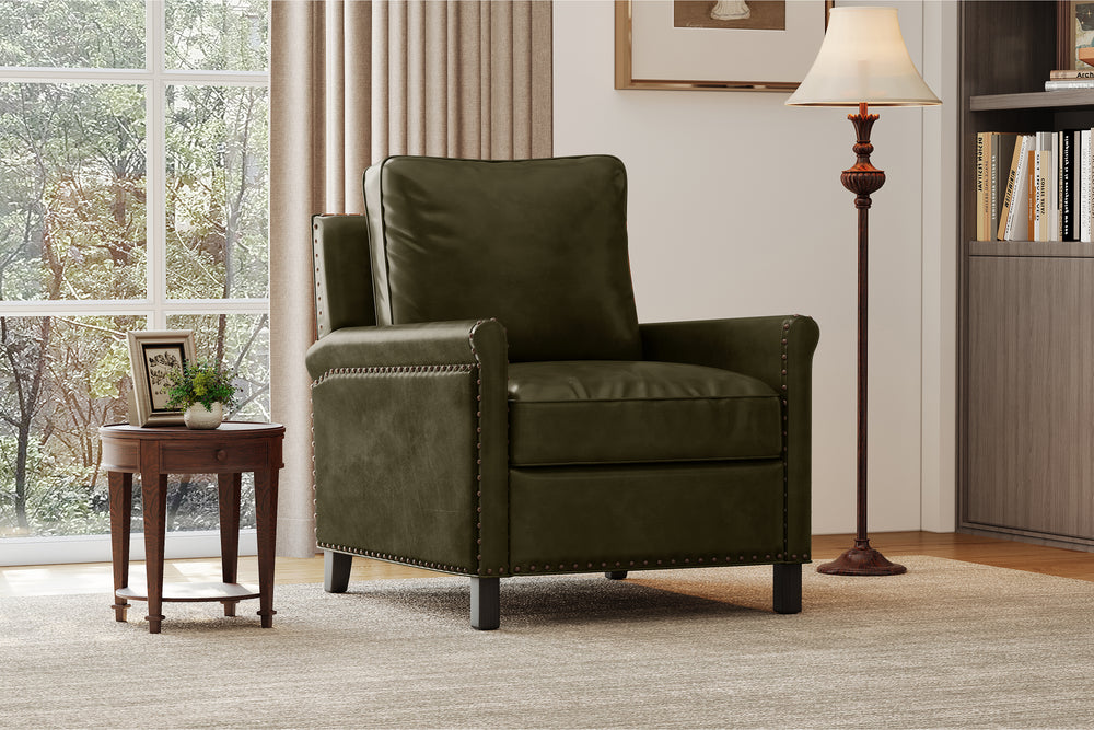 Valencia Jovany Top Grain Leather Recliner Chair, Olive Green