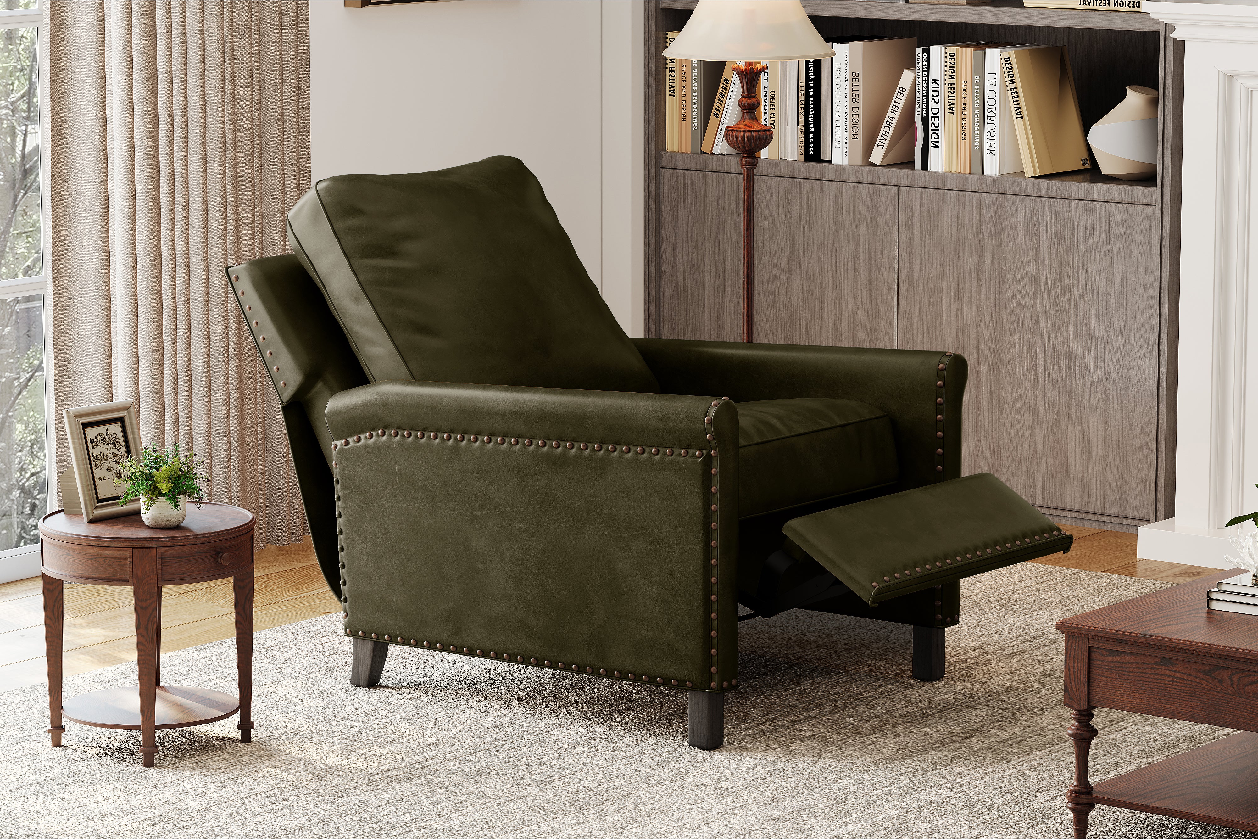 Valencia Jovany Top Grain Leather Recliner Chair, Olive Green