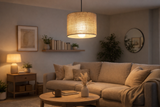 Jute Natural Fiber Scandinavian Pendant Ceiling Light for Kitchen Island, Dining Room & Warm Interior Lighting