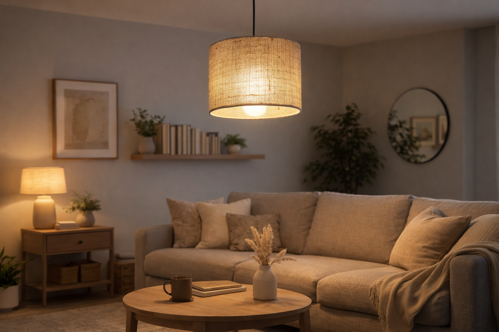 Jute Natural Fiber Scandinavian Pendant Ceiling Light for Kitchen Island, Dining Room & Warm Interior Lighting