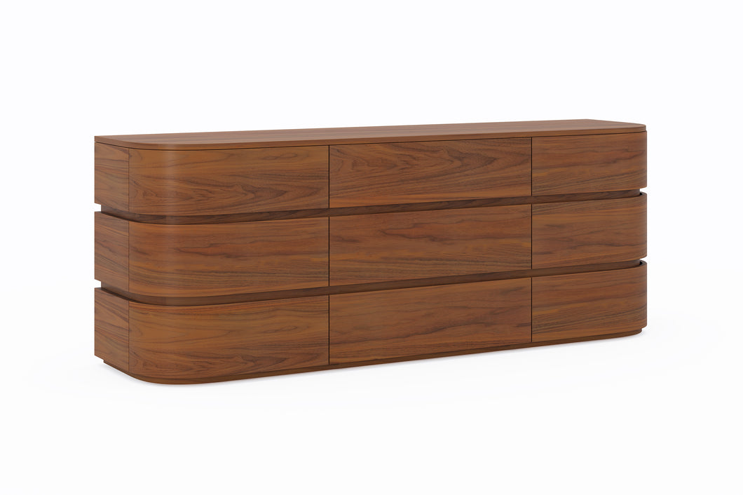 Valencia Kassidy Engineered Walnut Wood 9-Drawer Dresser, Walnut