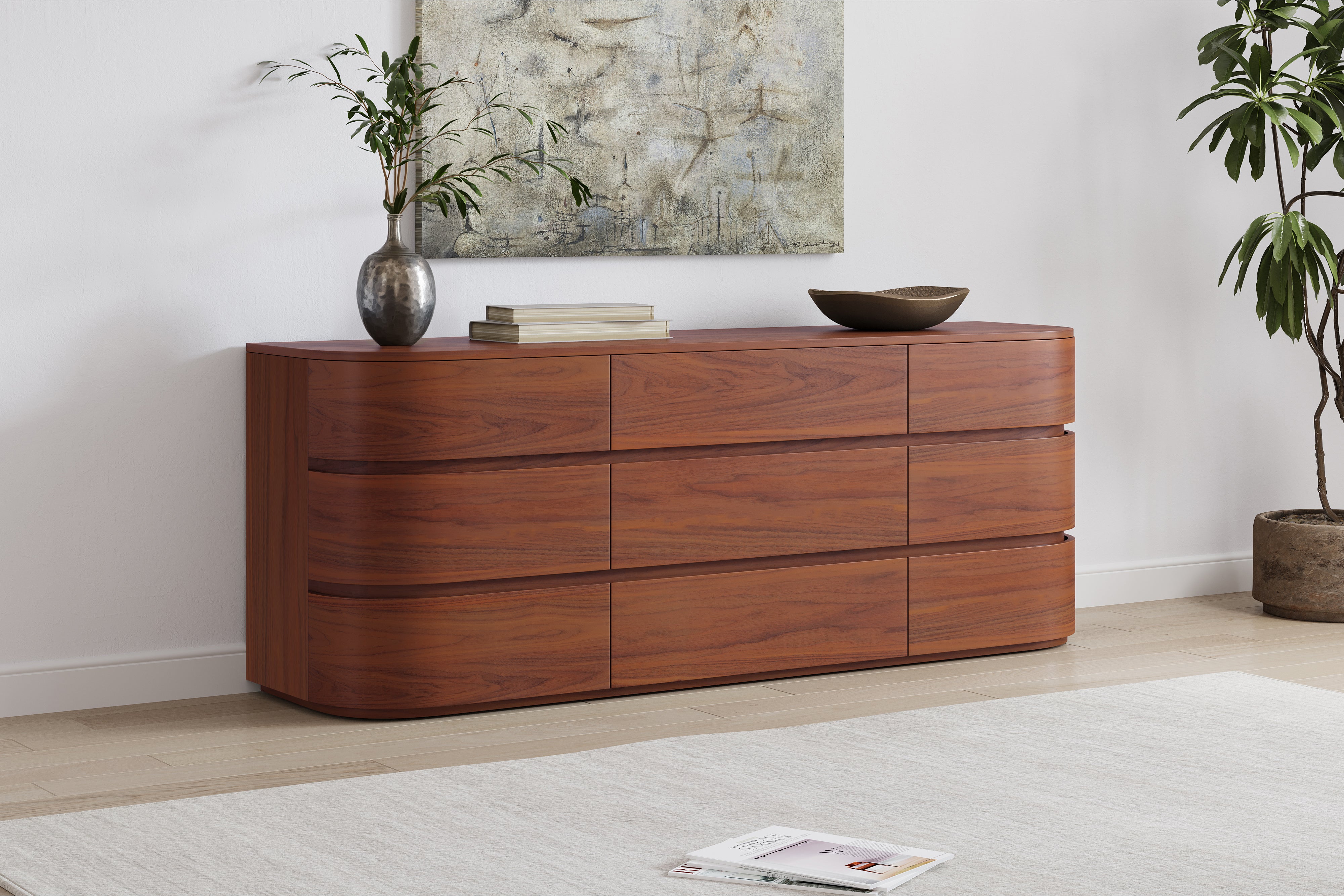 Valencia Kassidy Engineered Walnut Wood 9-Drawer Dresser, Walnut