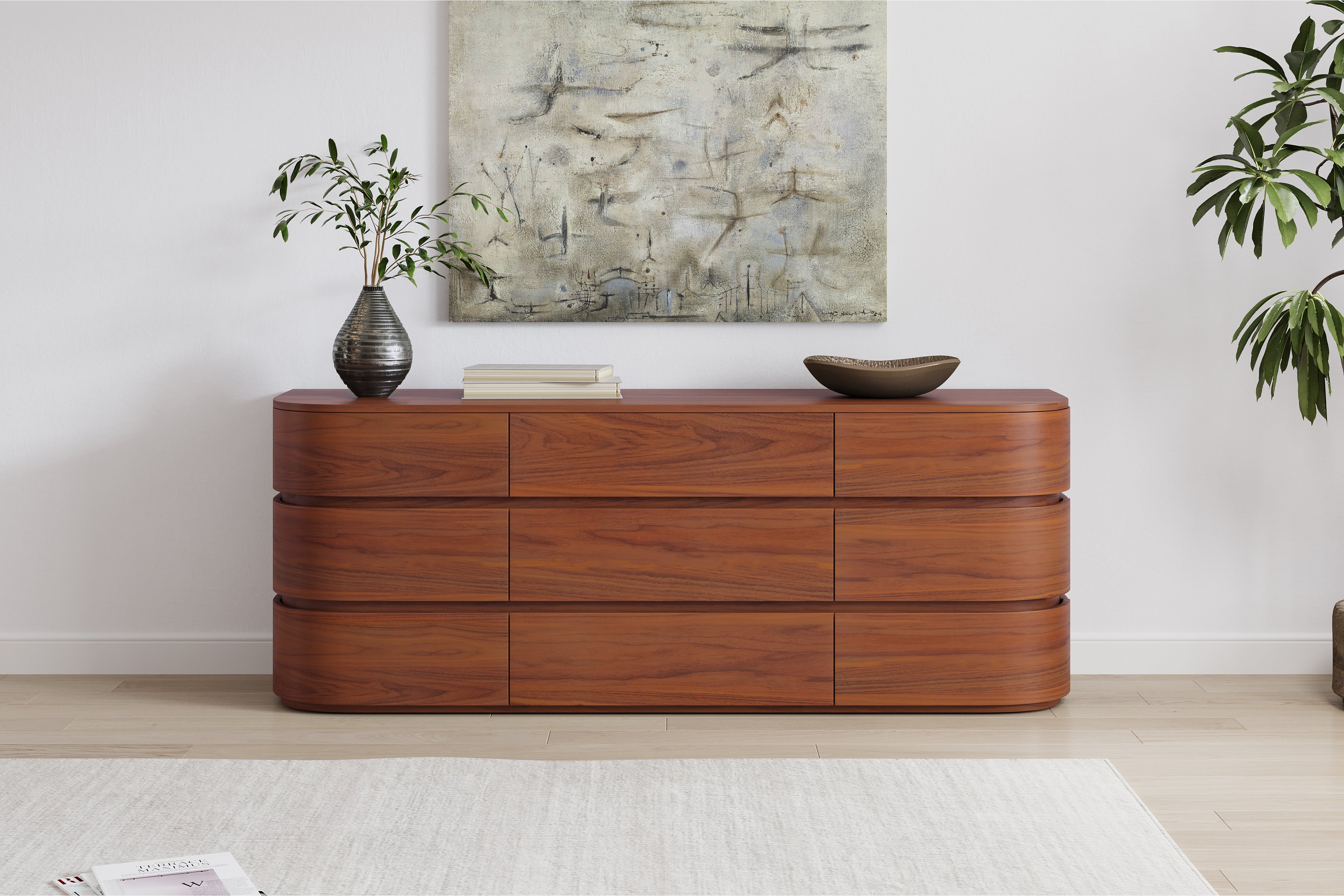 Valencia Kassidy Engineered Walnut Wood 9-Drawer Dresser, Walnut