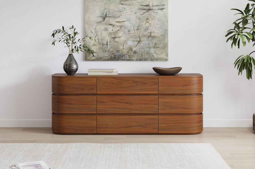 Valencia Kassidy Engineered Walnut Wood 9-Drawer Dresser, Walnut