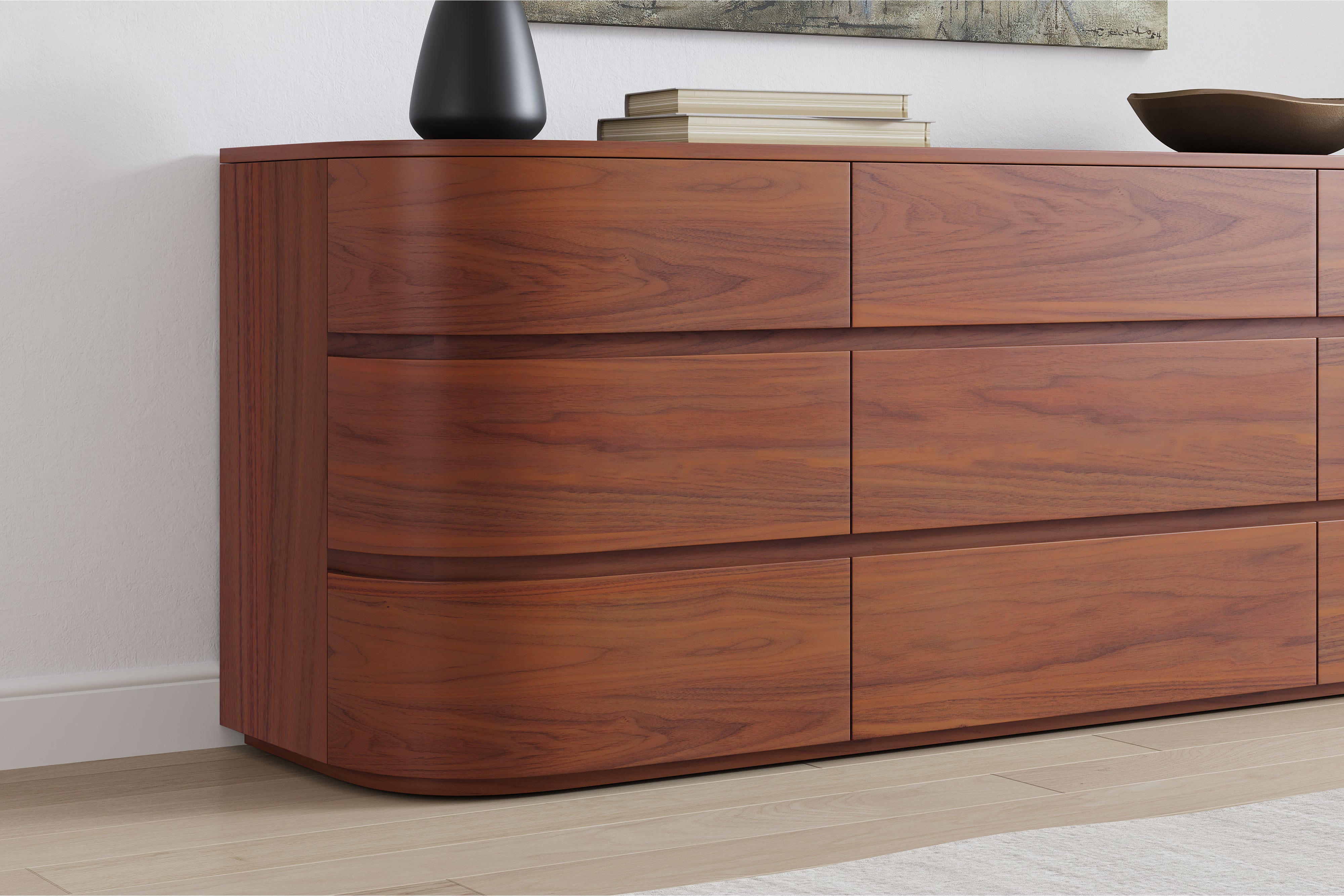 Valencia Kassidy Engineered Walnut Wood 9-Drawer Dresser, Walnut