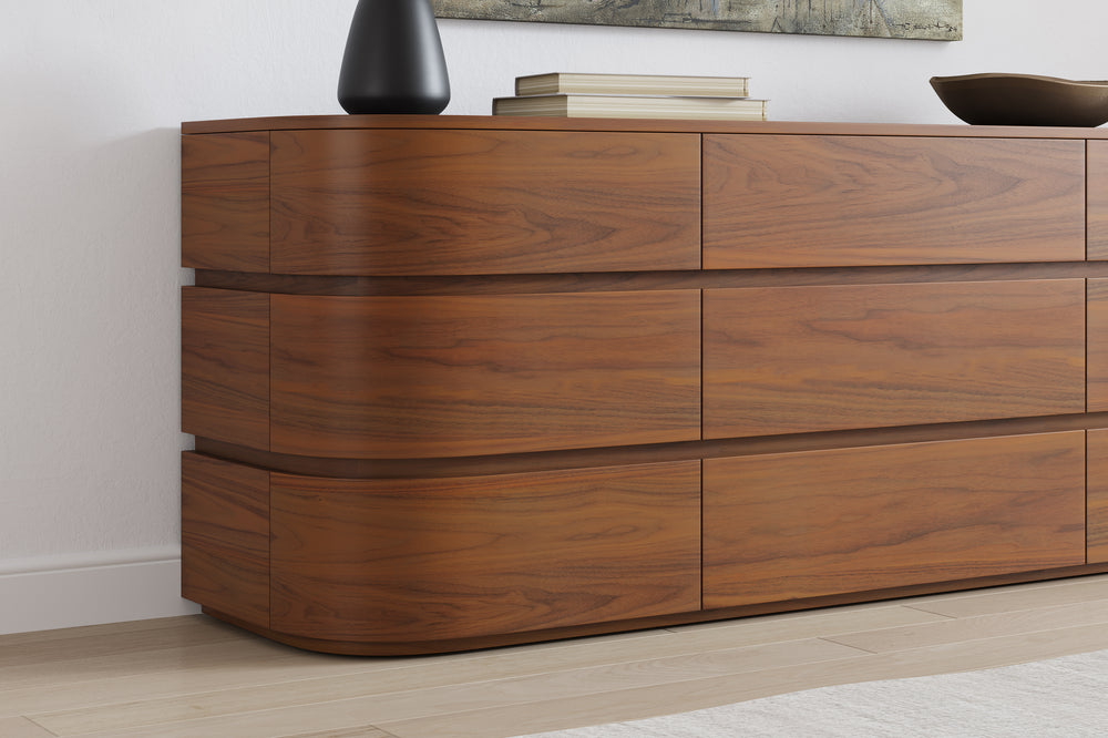 Valencia Kassidy Engineered Walnut Wood 9-Drawer Dresser, Walnut