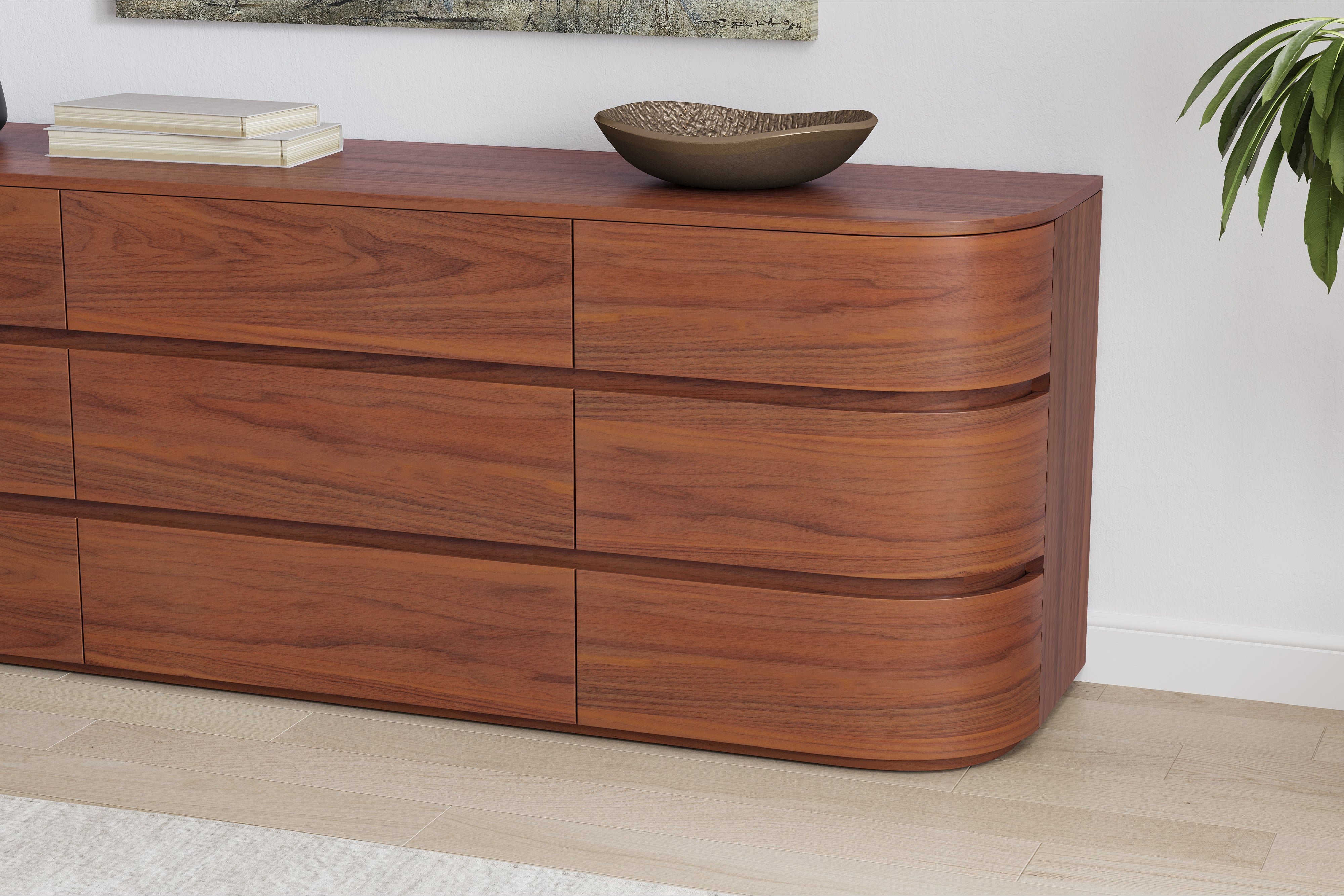 Valencia Kassidy Engineered Walnut Wood 9-Drawer Dresser, Walnut