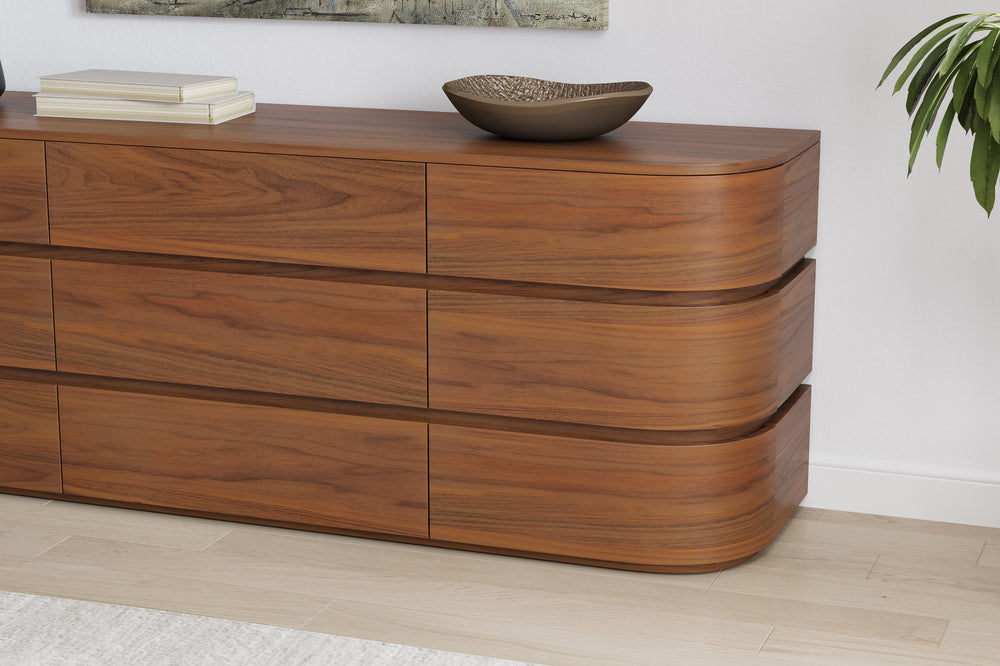 Valencia Kassidy Engineered Walnut Wood 9-Drawer Dresser, Walnut