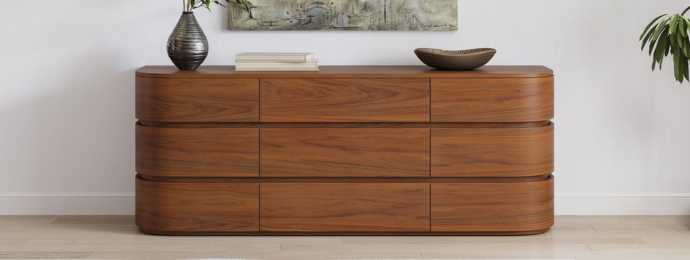 Valencia Kassidy Engineered Walnut Wood 9-Drawer Dresser, Walnut