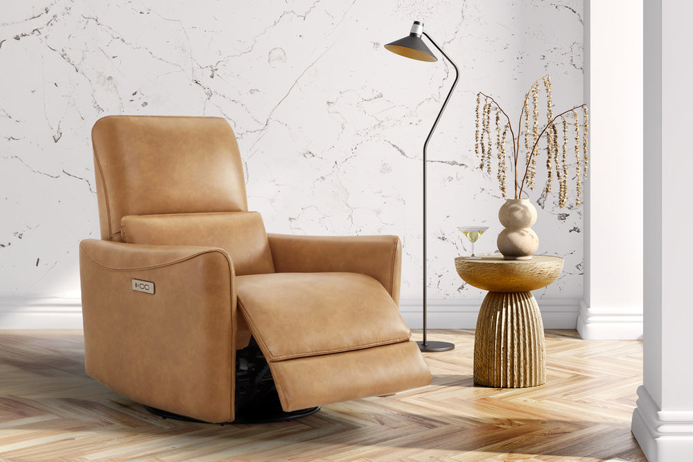 Valencia Kirstin Leather Power Recliner Chair Swivel Glider Nursery Reclining Sofa Chair, Brown