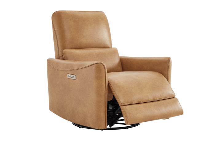 Valencia Kirstin Leather Power Recliner Chair Swivel Glider Nursery Reclining Sofa Chair, Brown