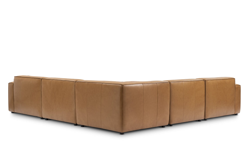 Valencia Nathan Full Aniline Leather Modular Sofa with Down Feather, L-Shape, Caramel Brown Color