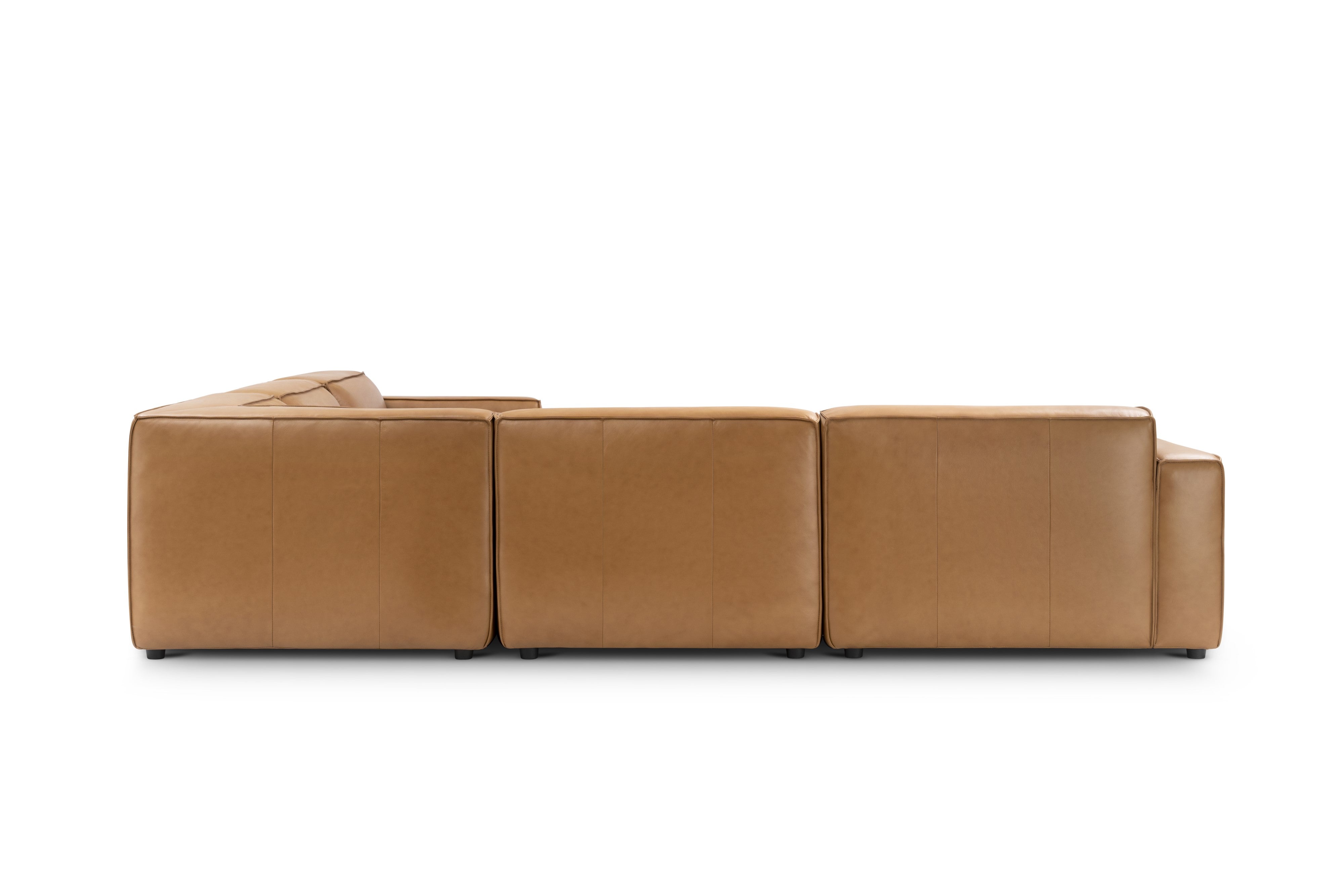 Valencia Nathan Full Aniline Leather Modular Sofa with Down Feather, L-Shape, Caramel Brown Color