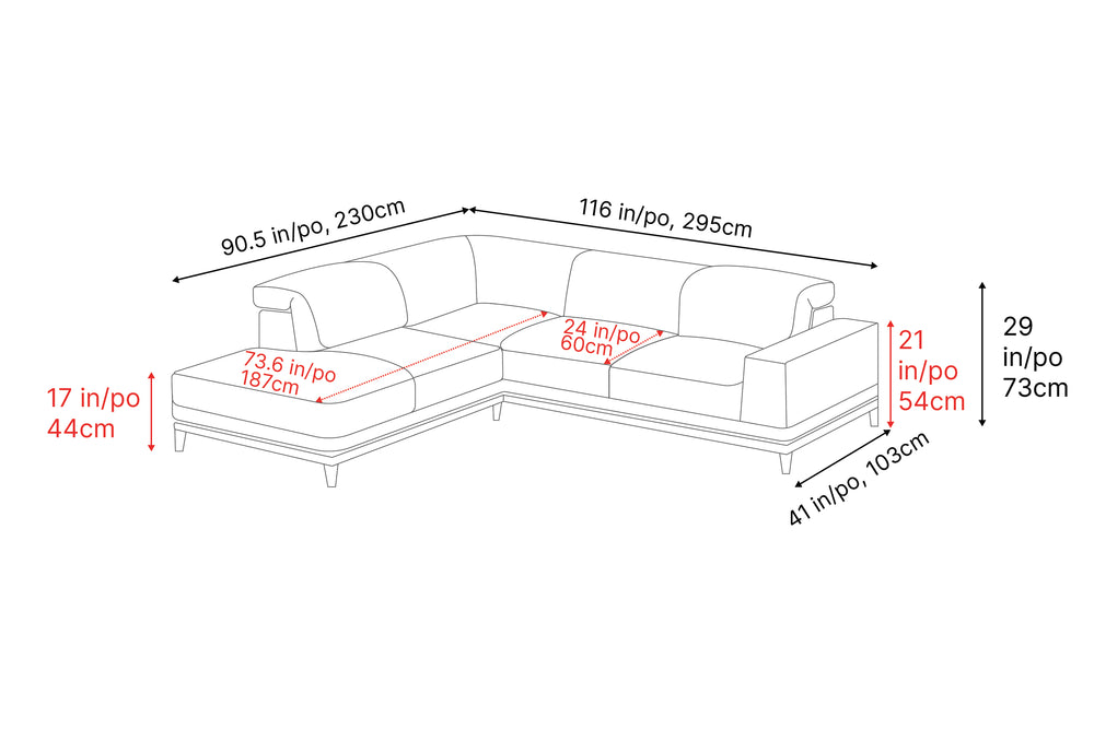 Valencia Valletta Top Grain Leather Sectional L-Shape with Left Chaise Sofa, Cognac