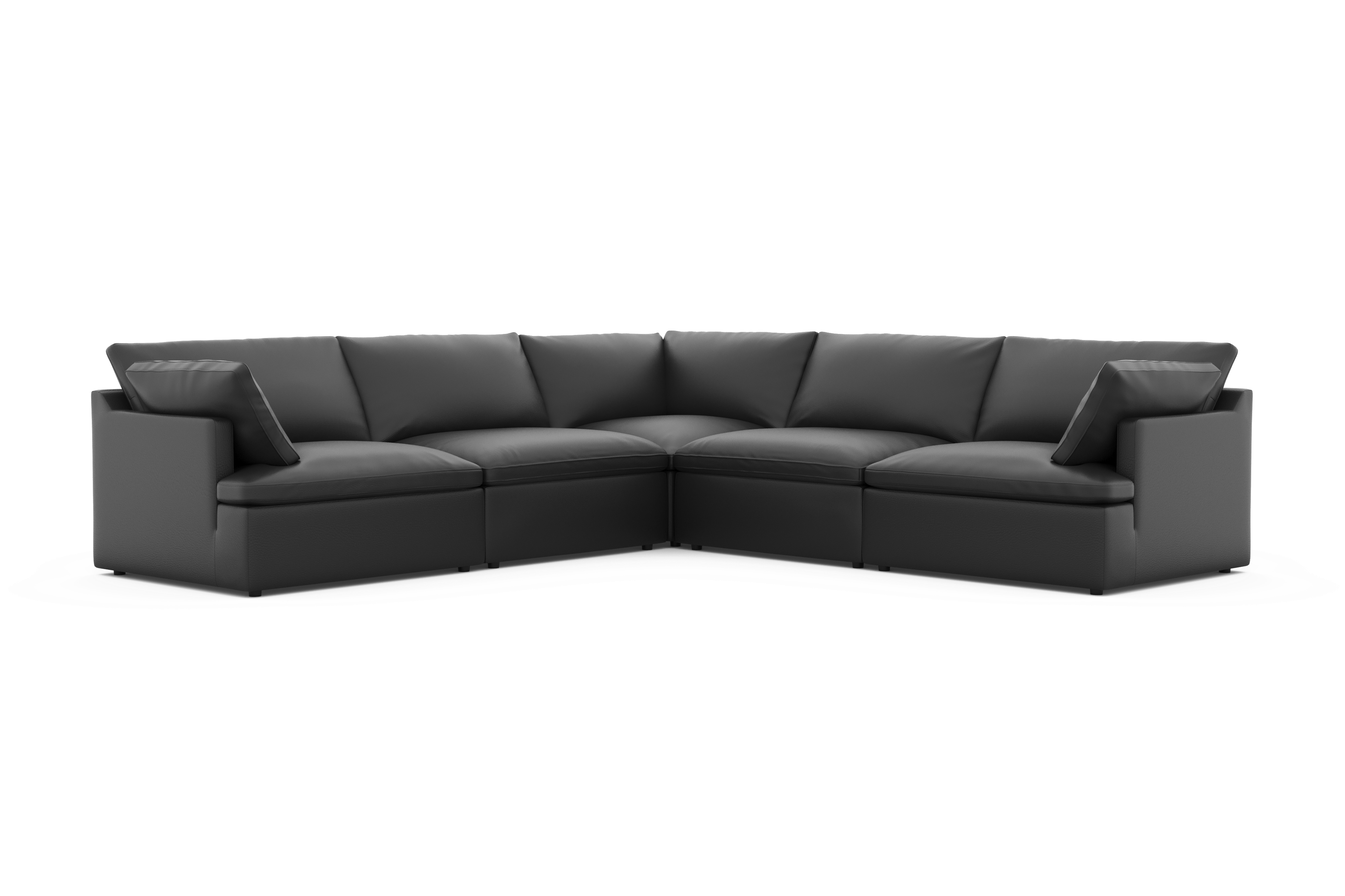 Valencia Isola Cloud Top Grain Leather Theater Lounge Modular Sofa L Shape, Black Color