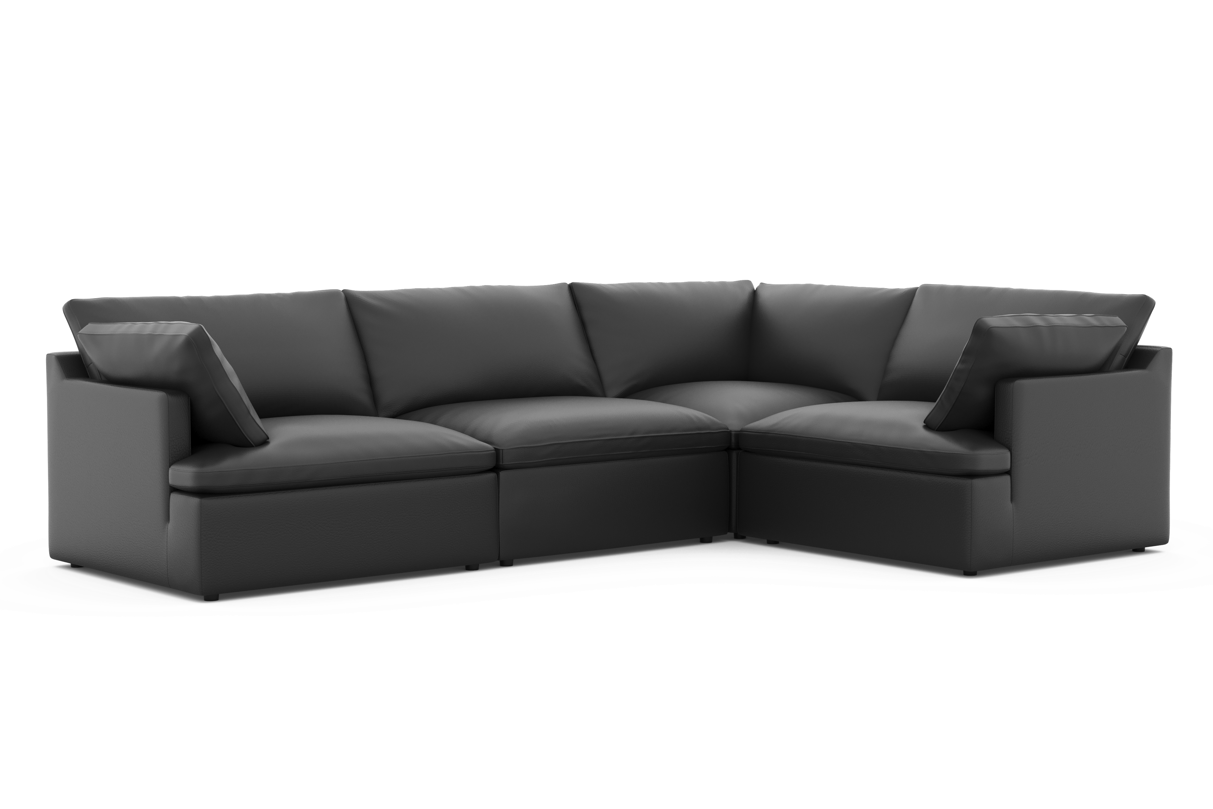 Valencia Isola Cloud Top Grain Leather Theater Lounge Modular Sofa Right Modular, Black Color