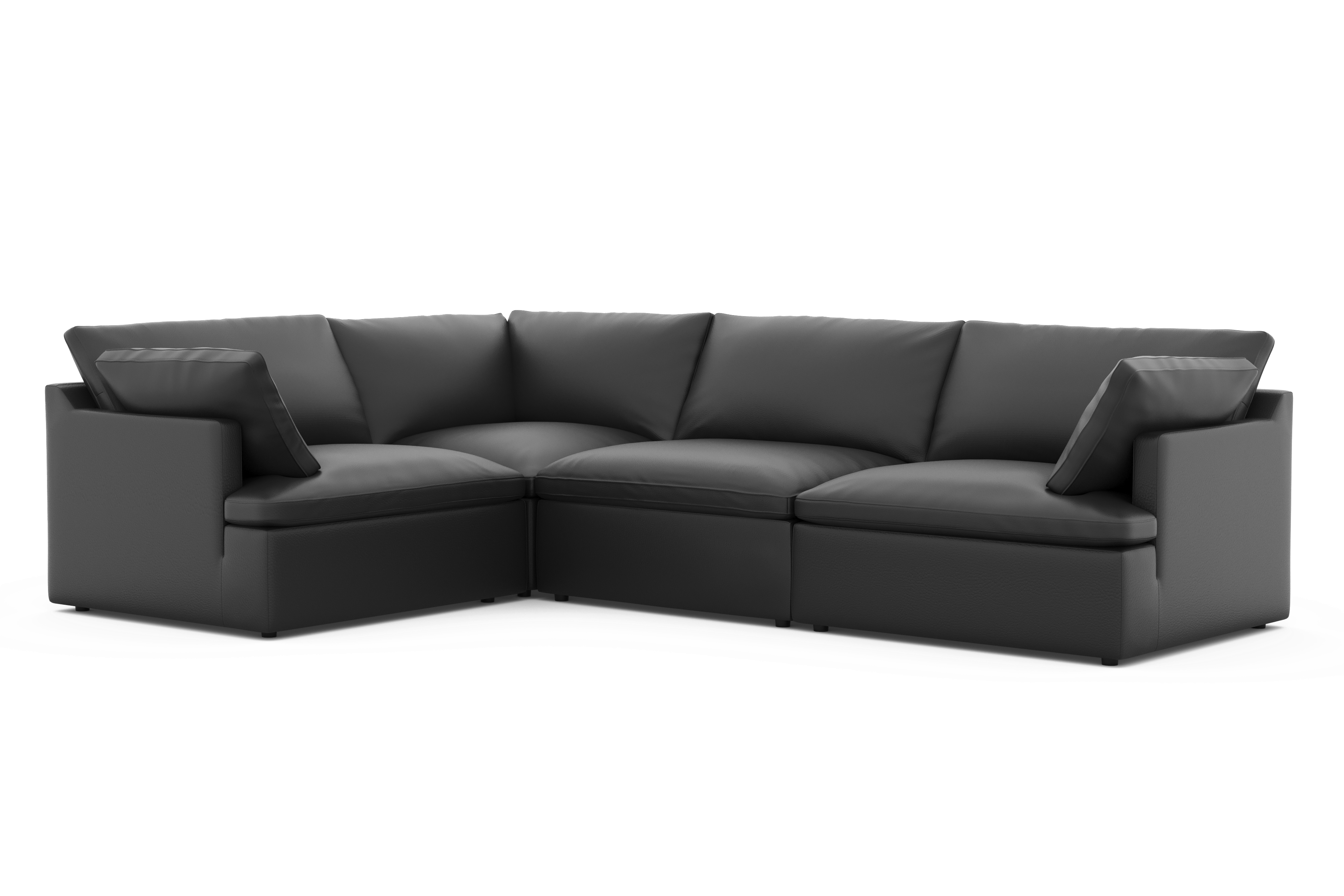 Valencia Isola Cloud Top Grain Leather Theater Lounge Modular Sofa Left Modular, Black Color