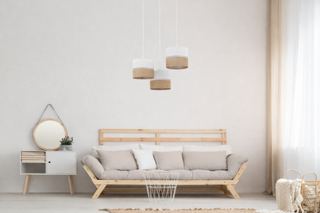 LINOBIANCO Natural Woven Pendant Ceiling Light Fixture for Kitchen Island, Dining Room & Living Room (3-Light)
