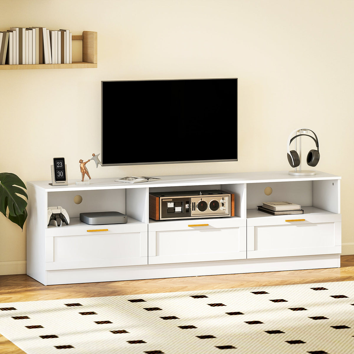 Dallas Modern TV Stand with Storage Cabinets for TVs up to 85" - White