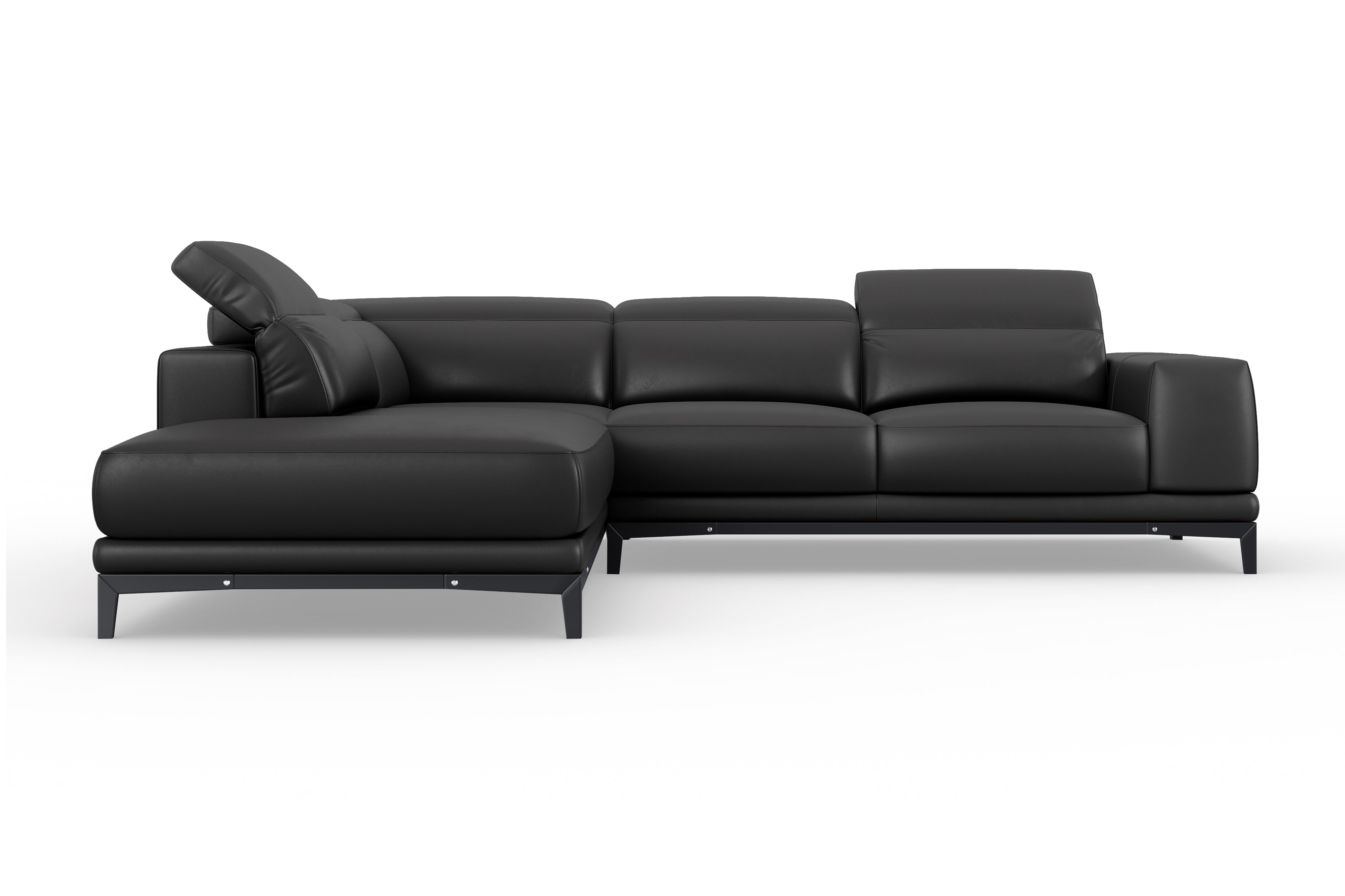 Valencia Valletta Top Grain Leather L-Shape with Left Chaise Sofa, Black