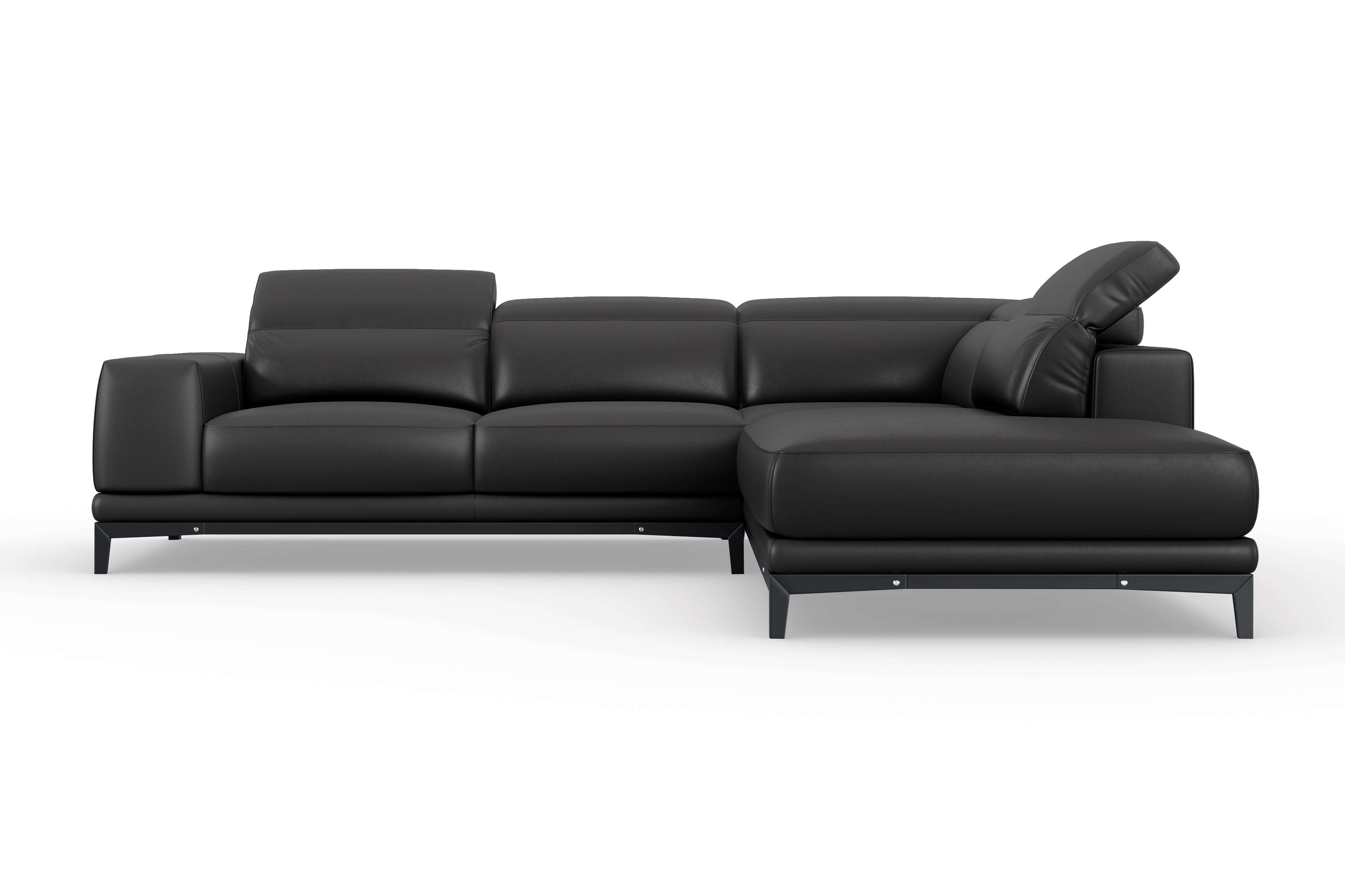 Valencia Valletta Top Grain Leather Sectional L-Shape with Right Chaise Sofa, Black