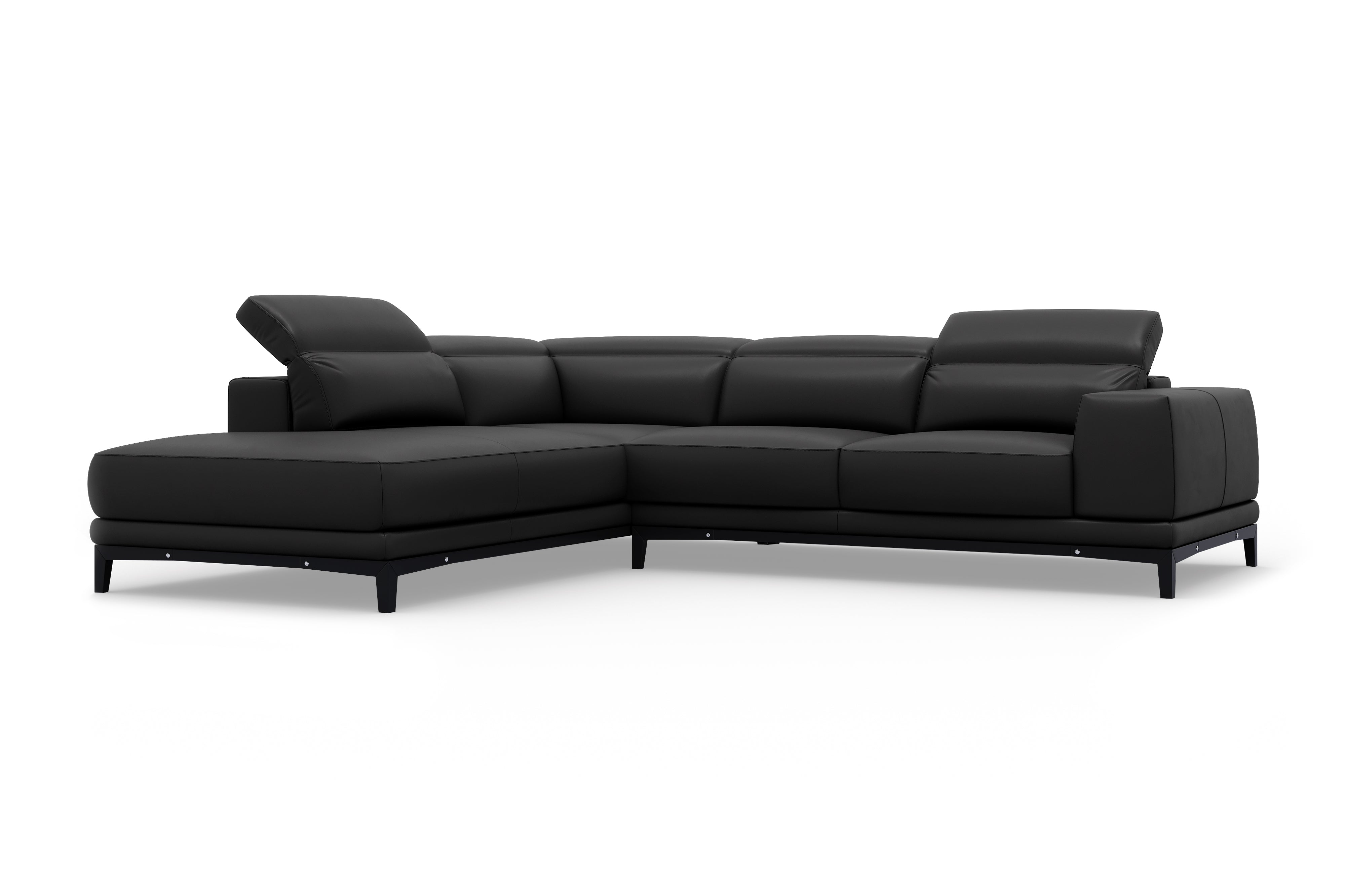 Valencia Valletta Top Grain Leather L-Shape with Left Chaise Sofa, Black